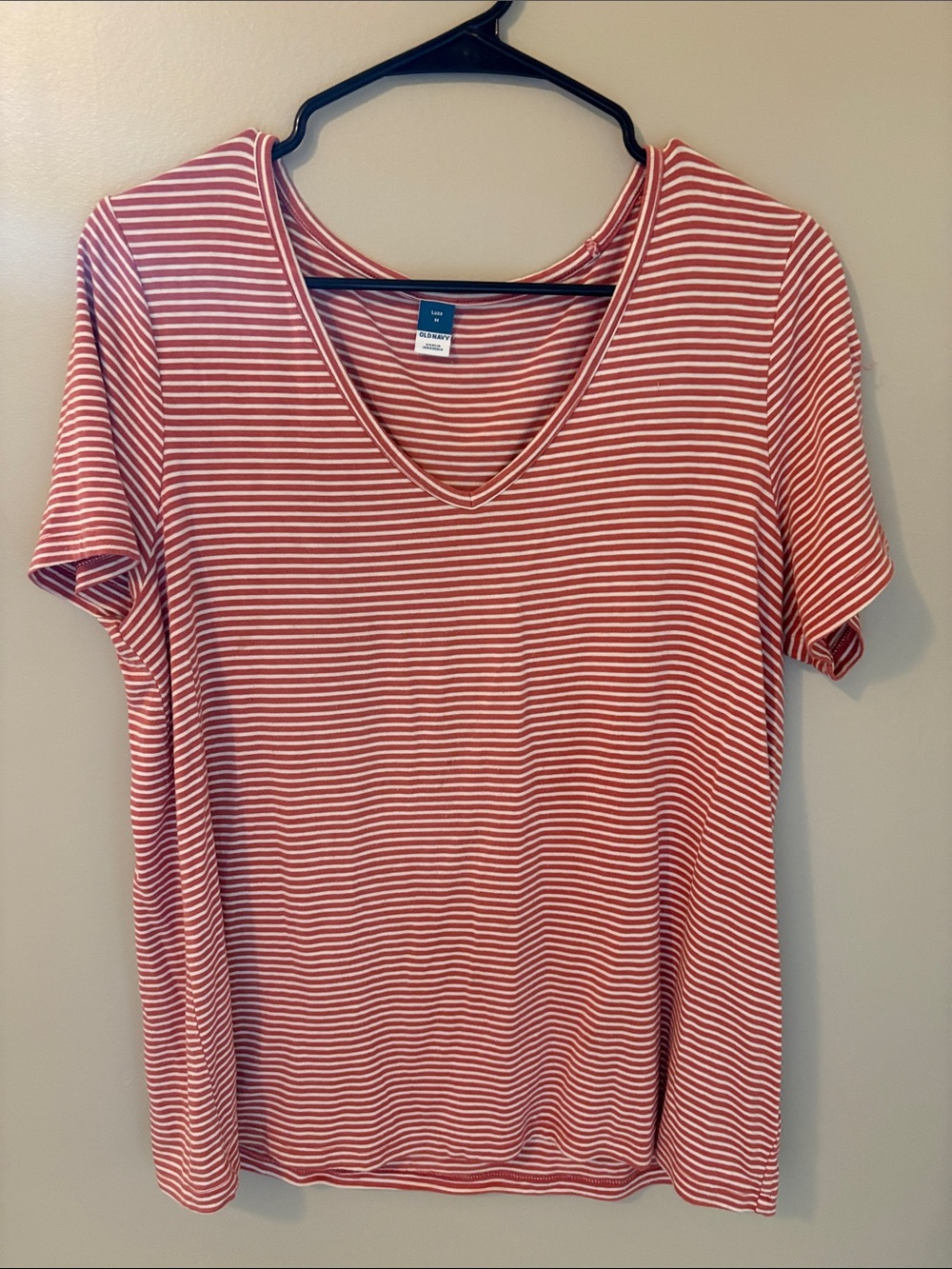 Old Navy Red & White Striped V-Neck Tee